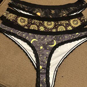Morvia 3pk lace trim goth Emo Skater Bikini panties 2X plus size Sun Moon stars